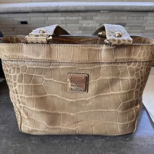 Dooney Bourke Beige Croc Embossed Leather Satchel Tote Bag
